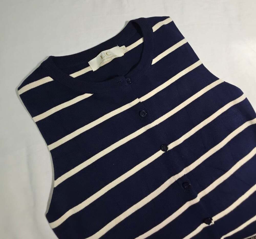 Lizette Collection Striped Button Down Tank Top Size M Navy Blue White